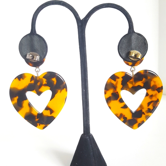 J. Crew Tortoise Heart Drop Earrings ๐ Acrylic ๐ Jumbo Hearts - Picture 4 of 7